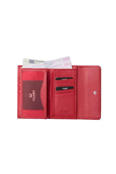 Guard Red Snap Fastener Genuine Leather Women's Wallet - Thumbnail