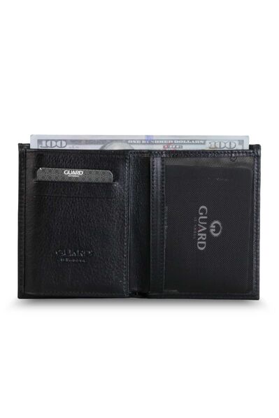 Guard Slim Black Vertical Leather Men's Wallet - Thumbnail