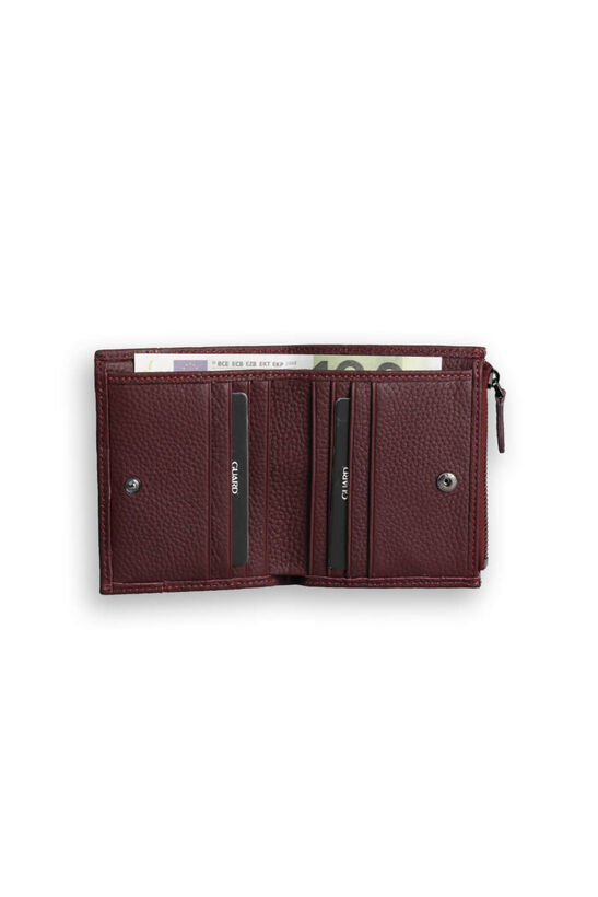 Guard Small Size Burgundy Coin Compartment Genuine Leather Women's Wallet
