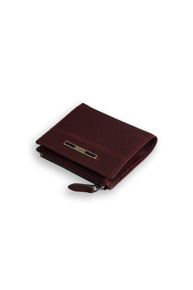 Guard Small Size Burgundy Coin Compartment Genuine Leather Women's Wallet - Thumbnail