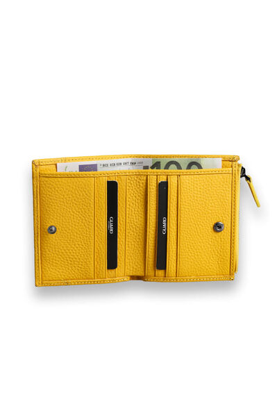 Guard Small Size Yellow Coin Compartment Genuine Leather Women's Wallet - Thumbnail