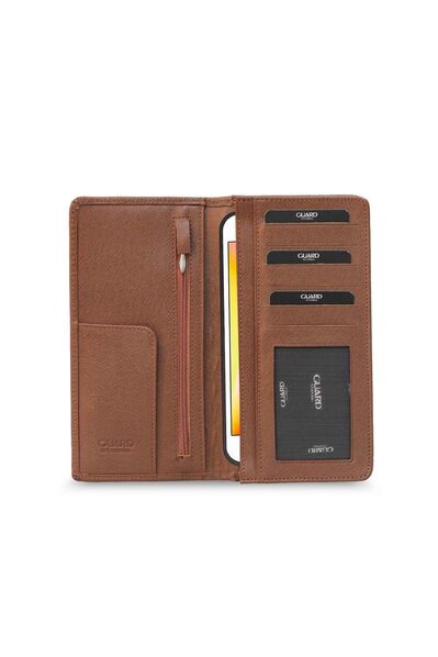 Guard Hidden Card Compartment Taba Saffiano Zippered Portfolio Wallet - Thumbnail