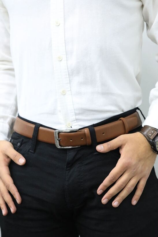 Guard Tan Classic Leather Men's Belt - 3,5 Cm