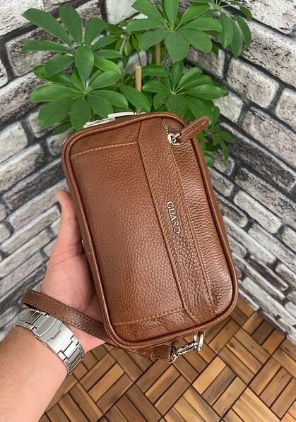 Guard Tan Genuine Leather Combination Locked Handbag - Thumbnail