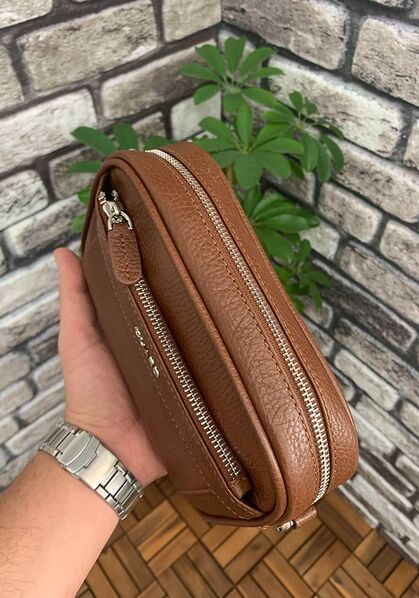 Guard Tan Genuine Leather Combination Locked Handbag - Thumbnail
