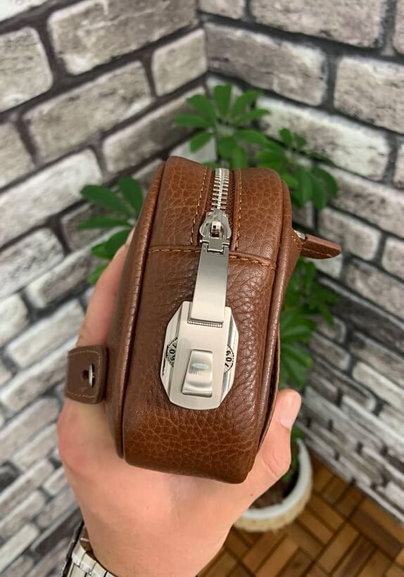 Guard Tan Genuine Leather Combination Locked Handbag