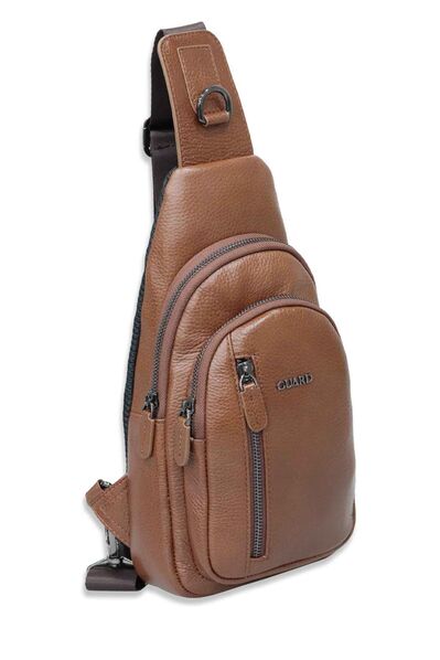 Guard Tan Genuine Leather Crossbody Bag - Thumbnail