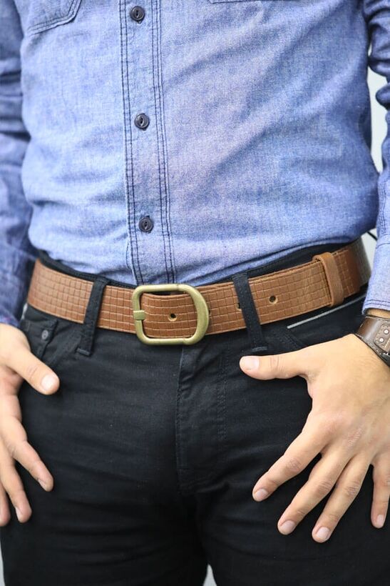 Guard Tan Knit Patterned Leather Belt