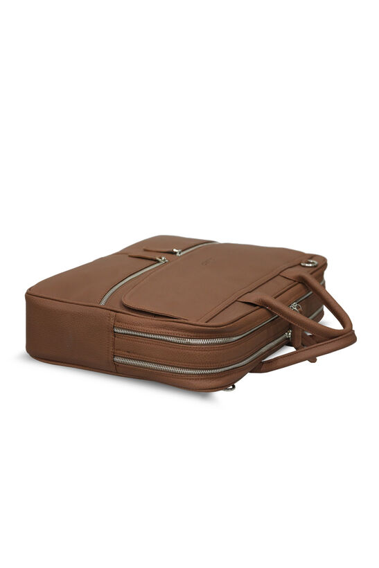 Guard Tan Mega Size Laptop Entry Genuine Leather Briefcase