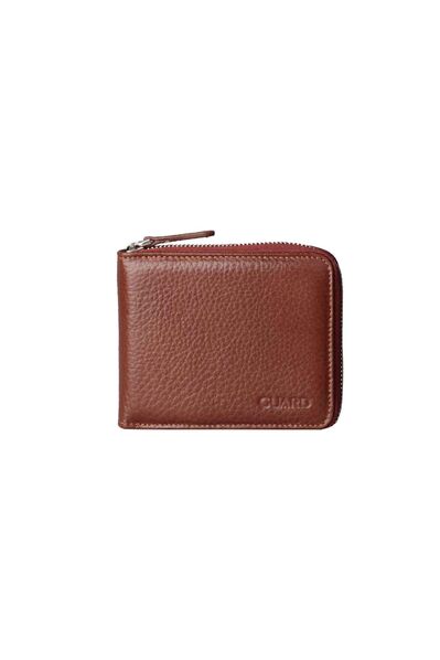 Guard Tan Zipper Horizontal Mini Genuine Leather Wallet - Thumbnail