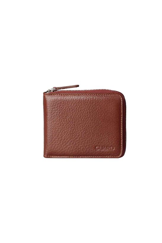 Guard Tan Zipper Horizontal Mini Genuine Leather Wallet