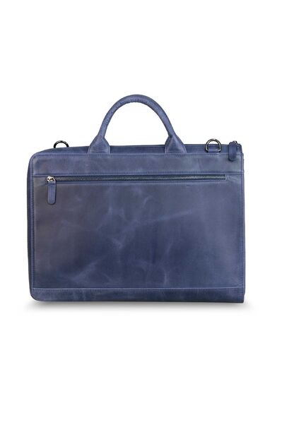 Guard Slim Antique Navy Blue Genuine Leather Briefcase - Thumbnail