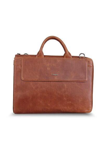 Guard Thin Antique Tan Genuine Leather Briefcase - Thumbnail