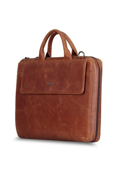 Guard Thin Antique Tan Genuine Leather Briefcase - Thumbnail