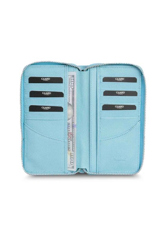 Guard Turquoise Safiano Zippered Portfolio Wallet
