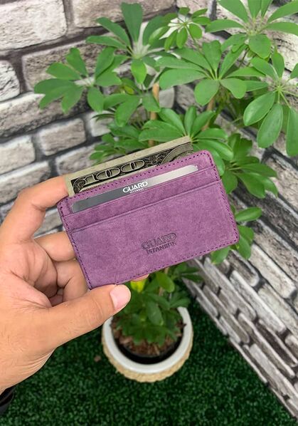 Guard - Guard Ultra Thin Unisex Purple Nubuck Minimal Leather Card Holder (1)