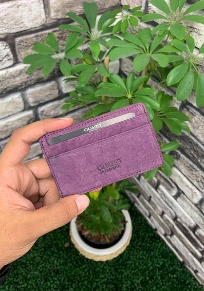 Guard Ultra Thin Unisex Purple Nubuck Minimal Leather Card Holder - Thumbnail