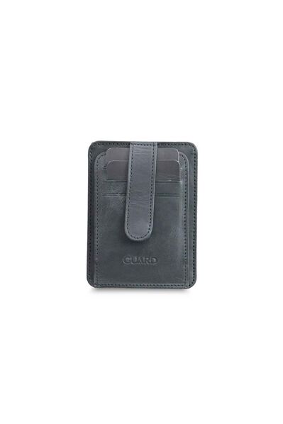 Guard Vertical Crazy Black Leather Card Holder - Thumbnail