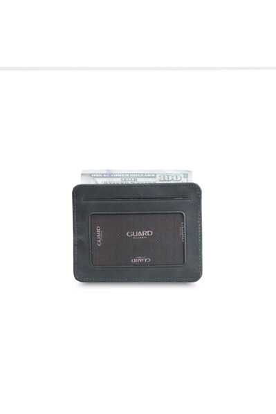 Guard Vertical Crazy Black Leather Card Holder - Thumbnail