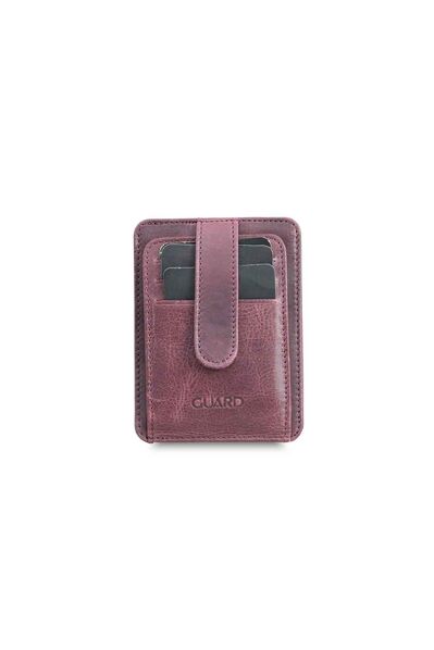 Guard Vertical Crazy Claret Red Leather Card Holder - Thumbnail