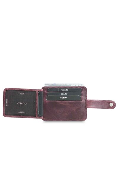 Guard Vertical Crazy Claret Red Leather Card Holder - Thumbnail