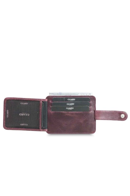 Guard Vertical Crazy Claret Red Leather Card Holder