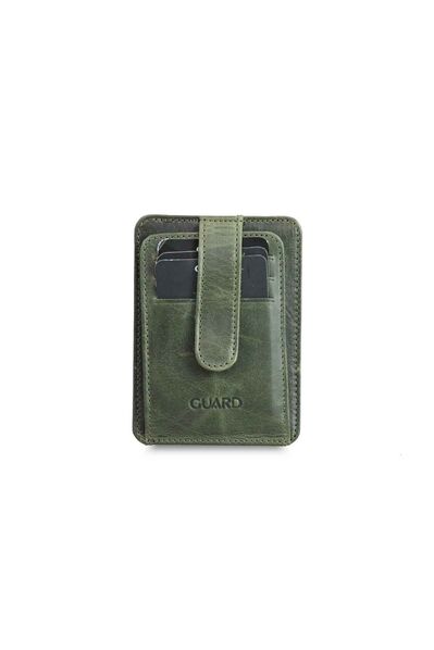 Guard Vertical Crazy Green Leather Card Holder - Thumbnail