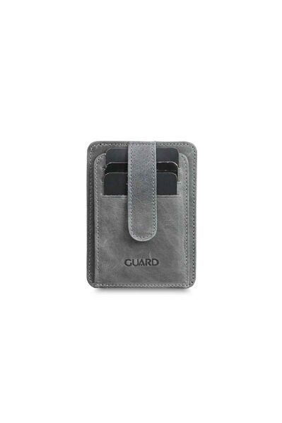 Guard Vertical Crazy Grey Leather Card Holder - Thumbnail