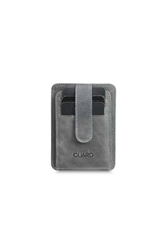 Guard Vertical Crazy Grey Leather Card Holder