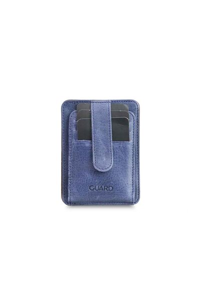 Guard Vertical Crazy Navy Blue Leather Card Holder - Thumbnail