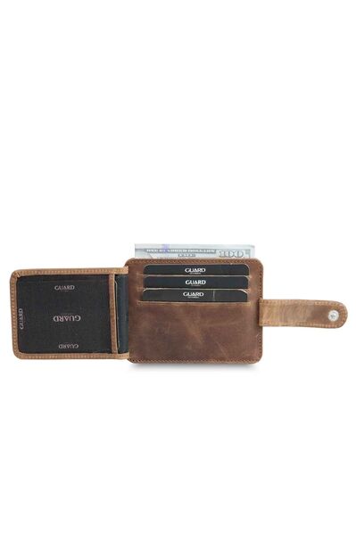Guard Vertical Crazy Tan Leather Card Holder - Thumbnail