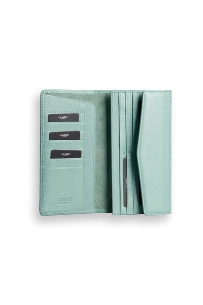 Guard Water Green Leather Women's Wallet with Phone Entry - Thumbnail