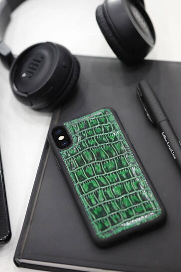 Guard - Guard Yeşil Croco Desenli Deri iPhone X / XS Kılıfı (1)