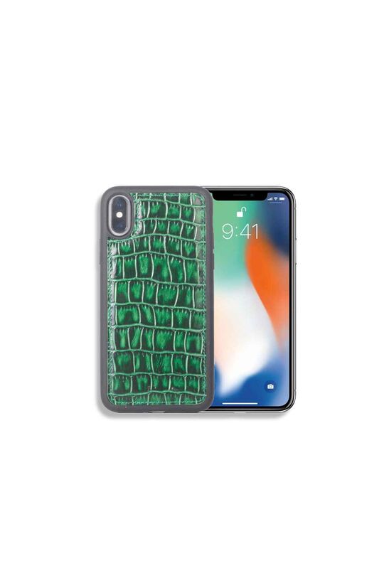 Guard Yeşil Croco Desenli Deri iPhone X / XS Kılıfı