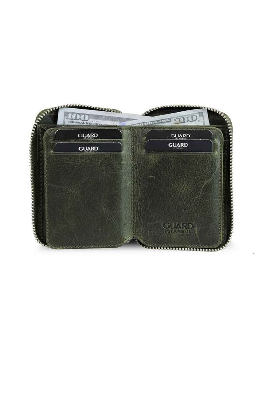 Guard Zipper Antique Green Leather Mini Wallet