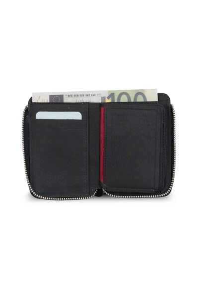 Guard Half Zipper Black Genuine Leather Mini Wallet - Thumbnail