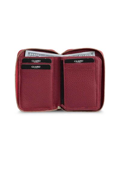 Guard Zipper Red Leather Mini Wallet - Thumbnail