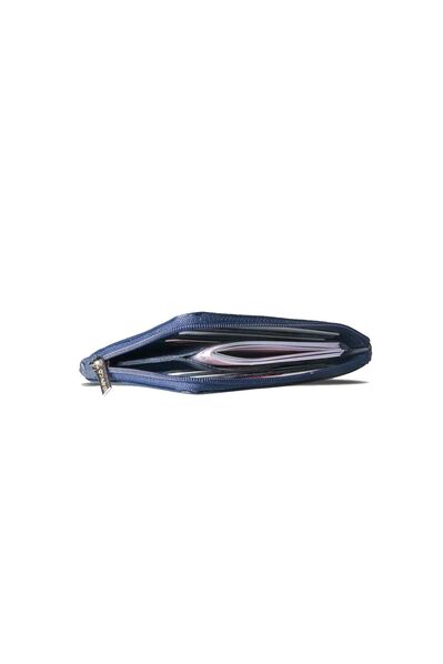 Guard Zipper Slim Navy Blue Unisex Leather Wallet - Thumbnail