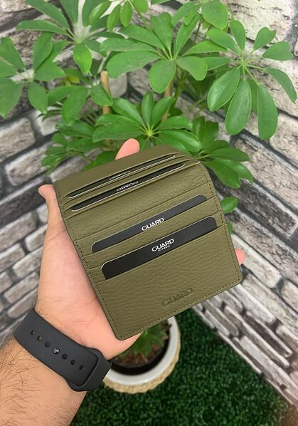 Guard Khaki Green Paste Design Leather Card Holder - Thumbnail
