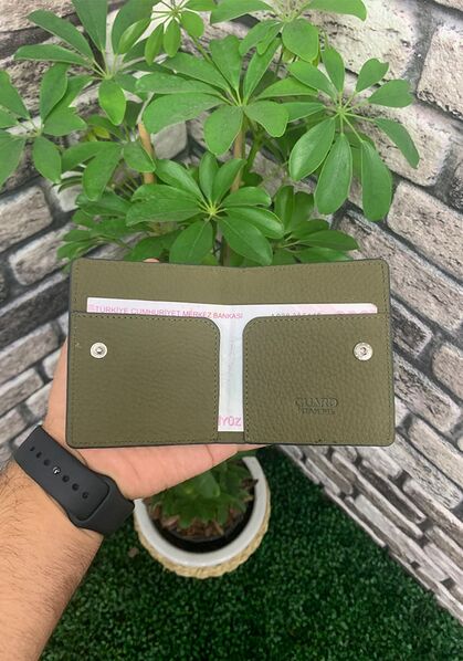 Guard - Guard Khaki Green Paste Design Leather Card Holder (1)