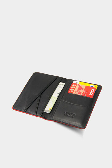 Guard Knit Printed Black Leather Card Holder - Thumbnail