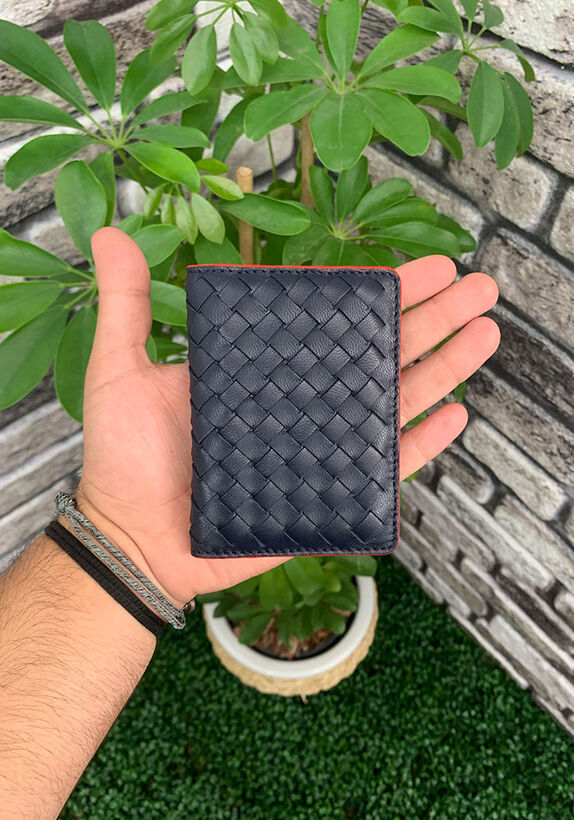 Guard Knit Printed Navy Blue Leather Card Holder