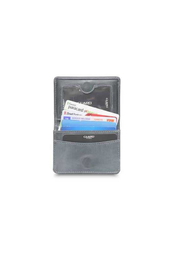 Guard Small Size Antique Dark Gray Leather Card/Business Card Holder with Magnet