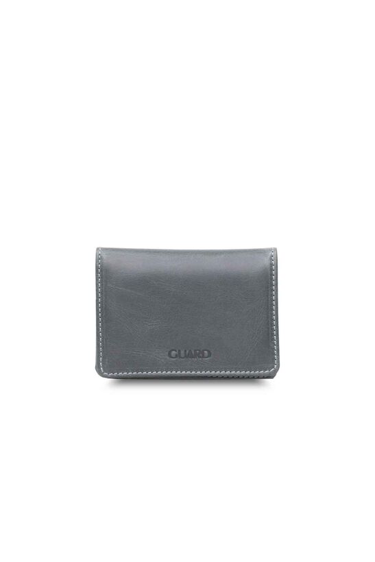Guard Small Size Antique Dark Gray Leather Card/Business Card Holder with Magnet