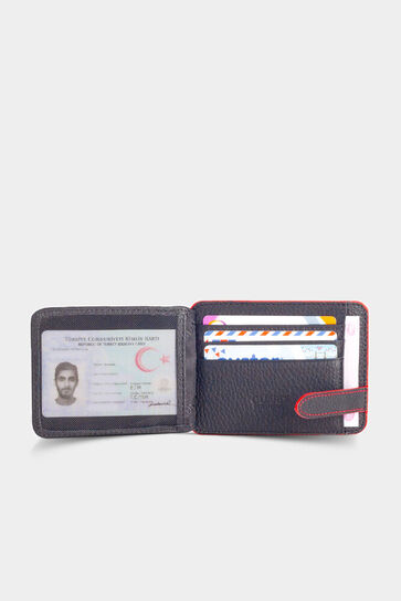 Guard Matte Black / Red Stitched Leather Card Holder - Thumbnail
