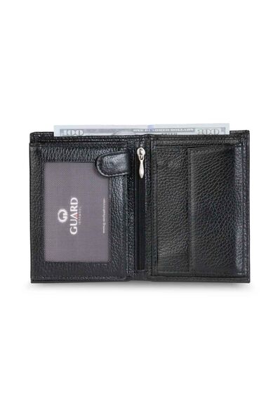 Men's Leather Wallet With Multi-Section Black Leather - Thumbnail
