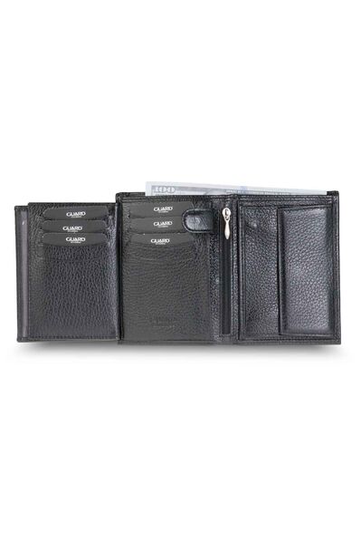 Men's Leather Wallet With Multi-Section Black Leather - Thumbnail