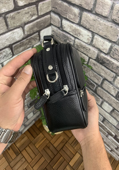Guard Mini Black Leather Clutch Bag - Thumbnail