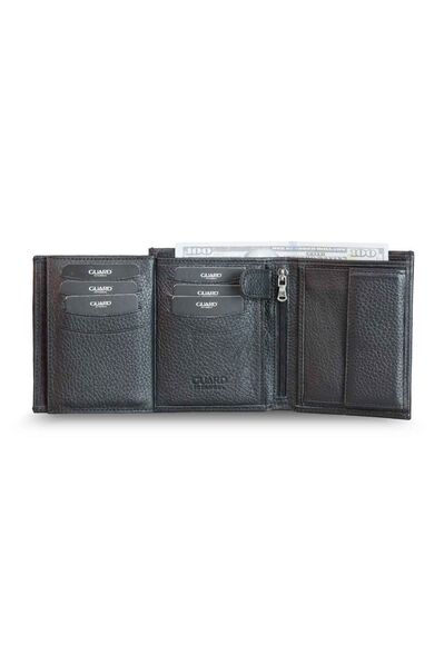 Guard Multi-Compartment Vertical Black Leather Men's Wallet - Thumbnail