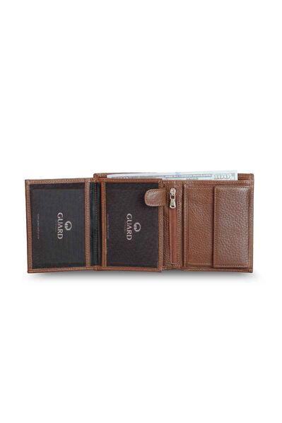 Guard Multi-Compartment Vertical Tan Leather Men's Wallet - Thumbnail